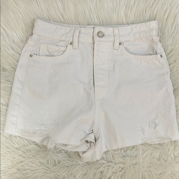 Zara White High Waist Denim Shorts size 4 button fly - Picture 1 of 8